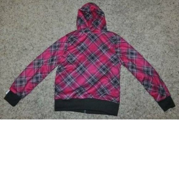 *Reversible Jacket Mamba sz 10/12 Pink Plaid Fleece Hooded Zip Front PLUS Girls - Picture 5 of 7
